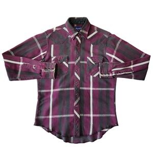Vtg Wrangler Shirt Mens 16 Retro Western Plaid Flannel 90s Country Pearl Snap